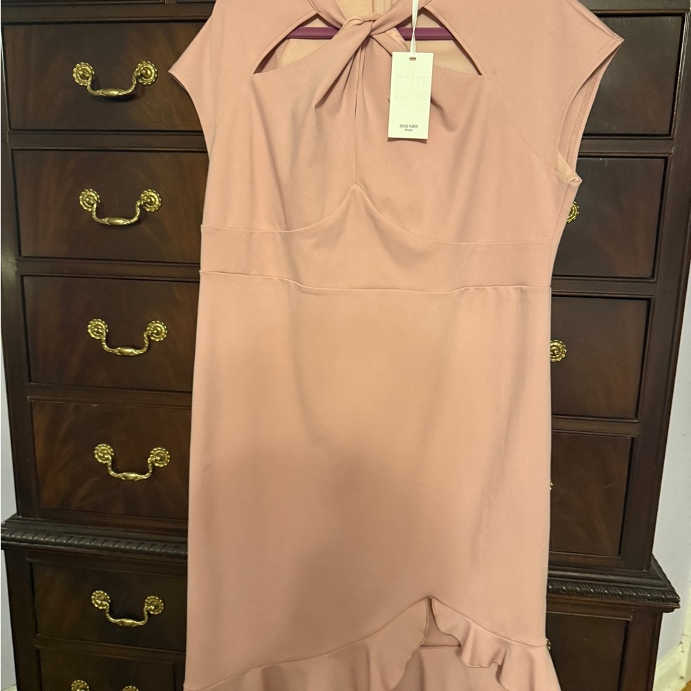 Sleeveless Dusty Rose Tie-Neck Ruffle Hem Dress